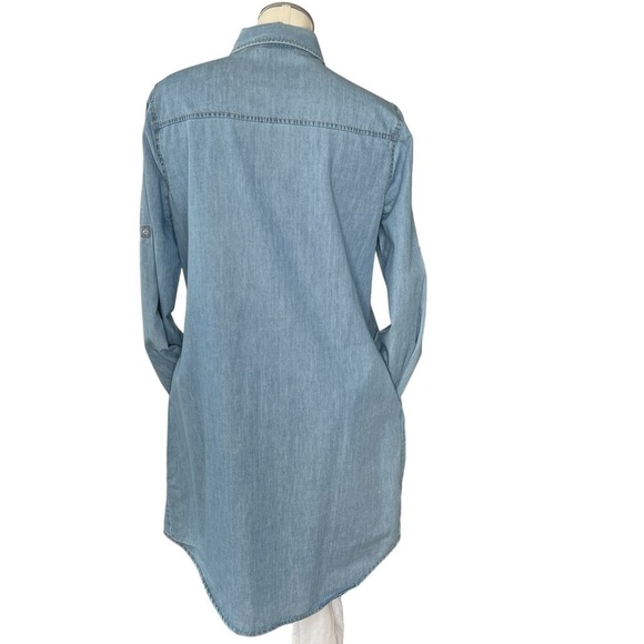 NEW YORK & COMPANY Long Sleeve Snap Button Chambray Denim Shirt Dress Size L - Picture 2 of 16